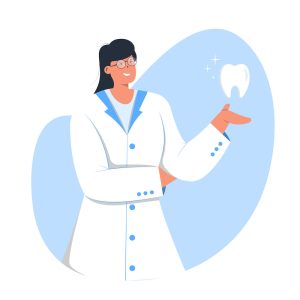 Flat Female Dentist Showing Clean Tooth Concept Illustration